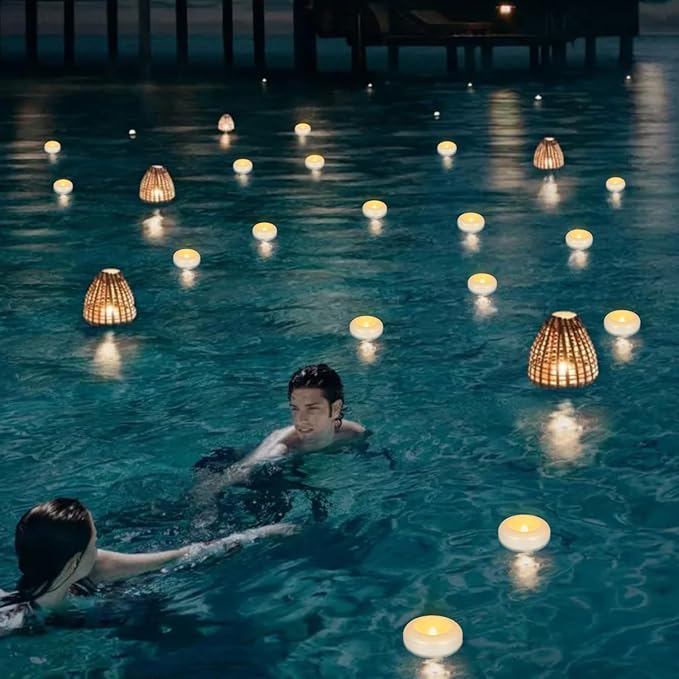 24 Pack 3”Floating Candles Water-Activated Flameless LED Candle, 120 Hour White Battery Operate Waterproof Tealights for Cylinder Vases, Centerpieces at Wedding, Party, Pool,Romantic.