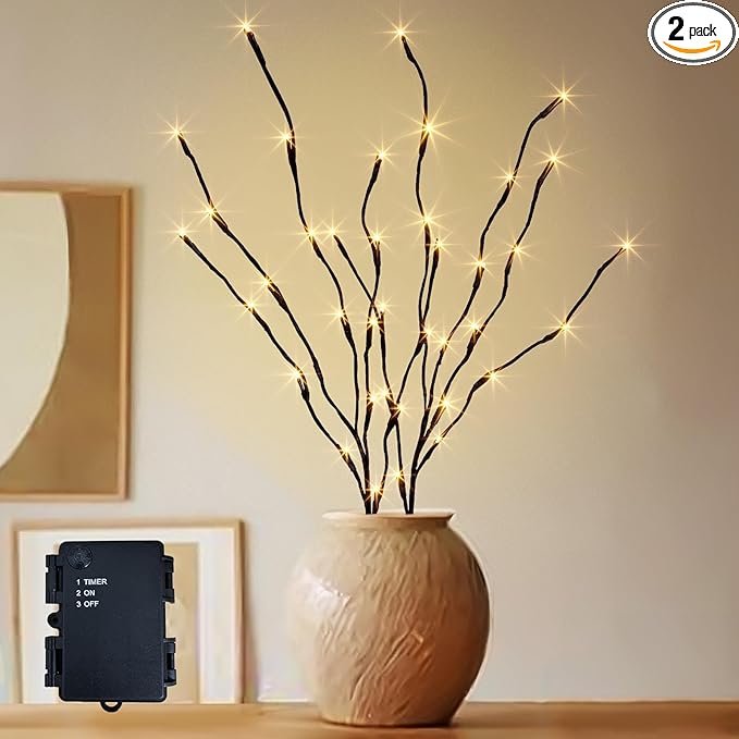 PEIDUO Lighted Branches, 30Inch 2PK 40 LED Twig Lights, Artificial Tree Branch with Timer Battery Operated, Christmas Decorations Indoor Outdoor Room Apartment Stake Lights for Lawn