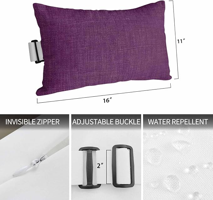 Dark Purple Outdoor Lumbar Pillow 12x20 Inch, Farmhouse Burlap Solid Brown Color Modern Linen Texture Waterproof Throw Pillow Covers with Insert, Decorative Headrest Pillows for Office Car Travel