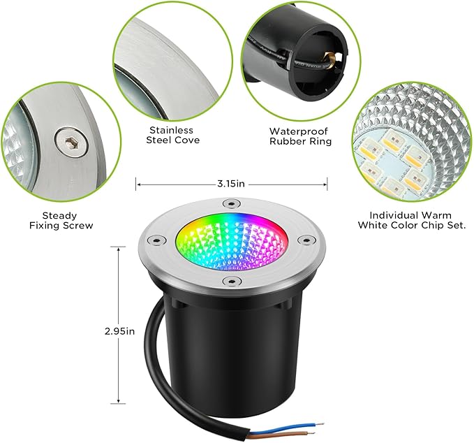 RGBW Warm White Low Voltage Landscape Lighting 10W Color Change LED Well Landscape Lights IP67 Waterproof Outdoor Landscape Lighting 12V-24V Pathway Garden Deck In-Ground Lights (6)