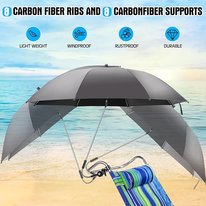 Talltalk 2 Pcs Beach Umbrella with Universal Clamp Adjustable Beach Shade UV Protection Chair Portable Outdoor Umbrella for Camping Patio Chairs Golf Carts