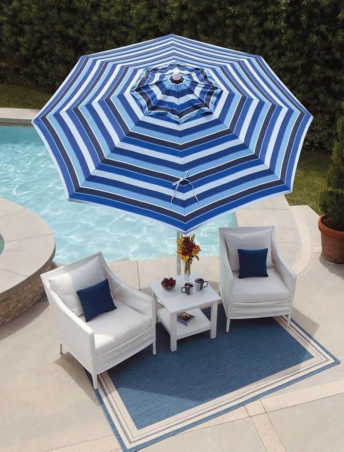 Treasure Garden 9-Foot Patio Umbrella - Outdoor Furniture Market Umbrella – Auto Tilt – Bronze Aluminum Frame (Obravia, Navy)