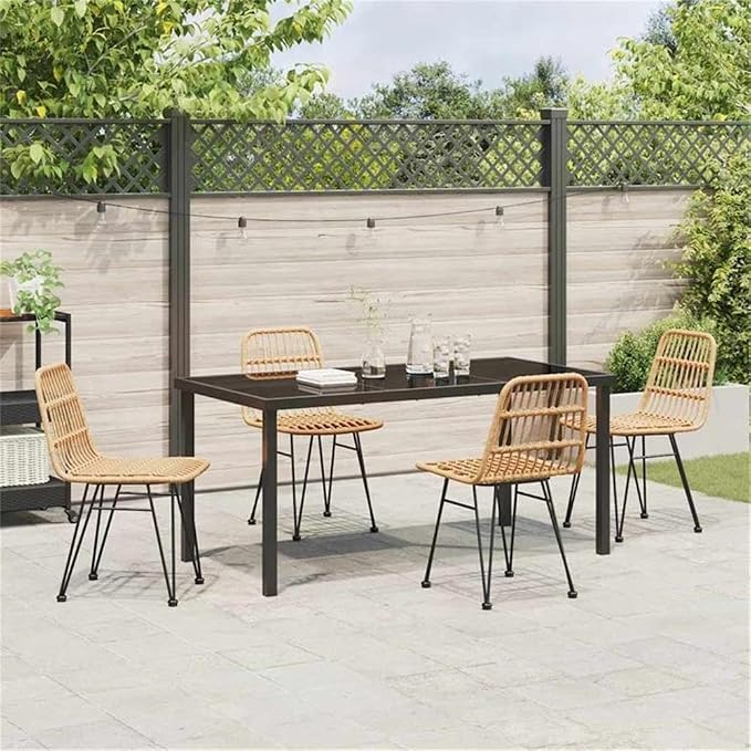 Afuera Living 5 Piece Poly Rattan Garden Dining Set, Weather-Resistant Materials, Powder-Coated Steel Frame, Brown Finish, Rectangular Table, Seating for 4, Modern Patio Furniture for Outdoor Dining