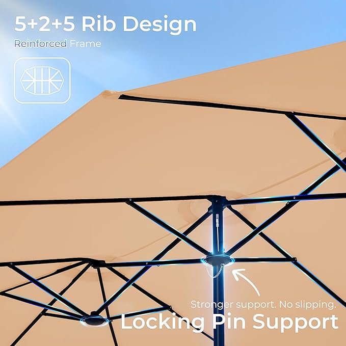SUPERJARE 15FT Outdoor Patio Umbrella with Base Included, Double Sided Pool Umbrellas with Fade Resistant Canopy, Extra-Large Table Umbrella for Deck, Market, Backyard, Beige
