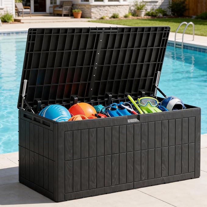 MAVIS LAVEN Outdoor Storage Box, Large Deck Box with Lockable Lid and Double Wall Construction, for Patio Furniture Garden Tools Pool Accessories