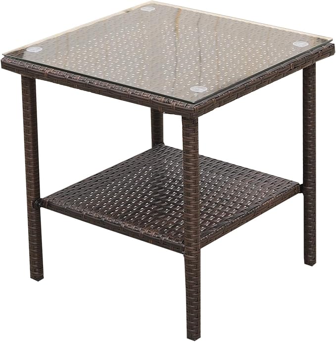 Outdoor PE Wicker Rocking Chair 3-Piece Patio Rattan Bistro Set 2 Rocker Armchair and Glass Coffee Side Table Furniture, Washable Lacing Cushion (Royal Blue)