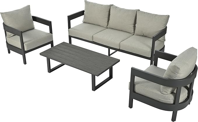 Merax Patio Conversation Set, Outdoor Seating Set with Thick Cushions for Ultimate Comfort, Perfect for Lawns/Patios/Poolside, Light Gray
