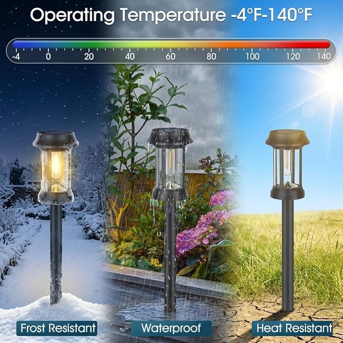 Eyrosa Solar Pathway Lights, 8 Pack Glass Solar Lights Outdoor, Solar Stake Lights Landscape Lighting for Outside Path Walkway Driveway Sidewalk Lawn Yard Garden Decor