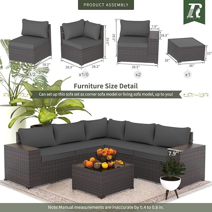 10 PCS Outdoor Patio Furniture Set,Outdoor Sectional Furniture with 43" 55000 BTU Gas Propane Fire Pit Table,All Weather PE Rattan Wicker Patio Conversation Set,Swivel Rocking Chairs Set,Grey