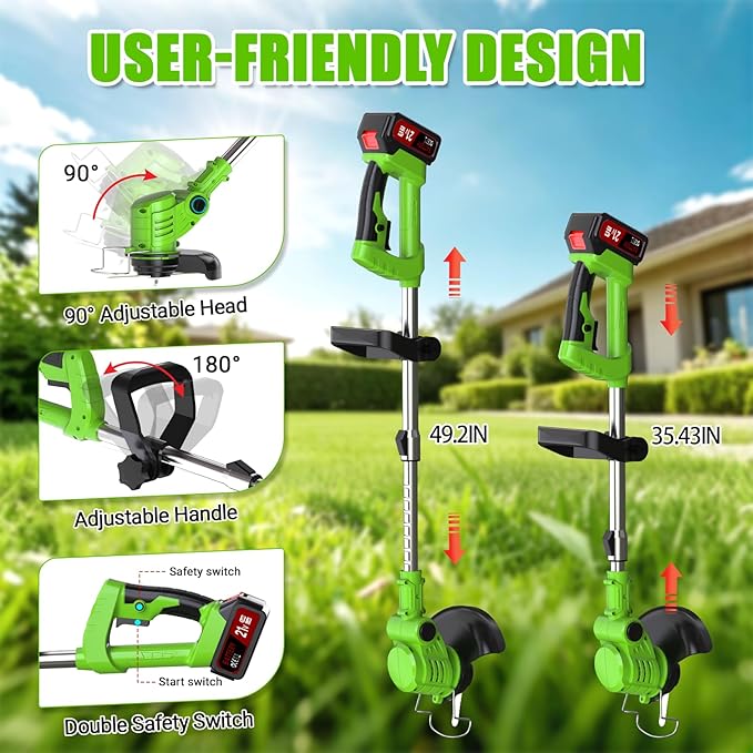 21V Electric Weed Wacker Cordless, 3 in 1 Weed Eater Battery Powered with Charger, Adjustable Height & Angle, Lightweight String Trimmer/Brush Cutter/Weed Trimmer for Lawn Garden Yard (Green)