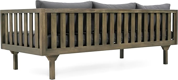 Merax Outdoor Acacia Wood Conversation Set - Patio 3-Seat Loveseat Sofa w/Coushion and Round Coffee Table for Backyard, Lawn, Balcony, Gray