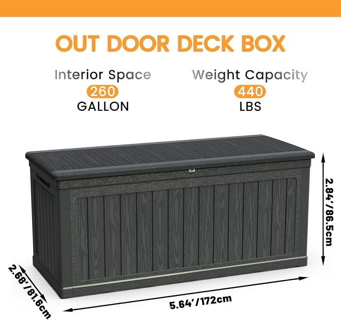 260 Gallon Metal Outdoor Deck Box, Black