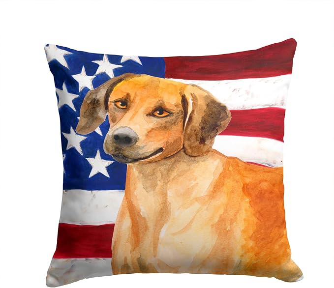 Caroline's Treasures BB9676PW1414 Rhodesian Ridgeback Patriotic Fabric Decorative Pillow Machine Washable, Indoor Outdoor Decorative Pillow for Couch, Bed or Patio, 14Hx14W