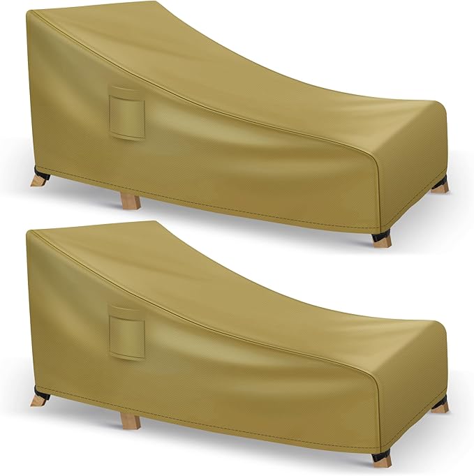 Richwon Chaise Lounge Covers Outdoor Waterproof, Heavy Duty Patio Furniture Covers, Fits up to 78L x 34W x 32H inches, 2 Pack, Khaki