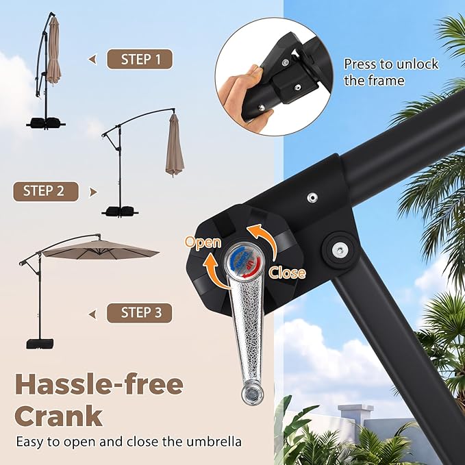 Tangkula 10ft Patio Umbrella with Base Included, Offset Cantilever Outdoor Umbrella with 360 Degree Rotation, 2 Sandbags, Crank Handle for Pool Deck Garden Backyard