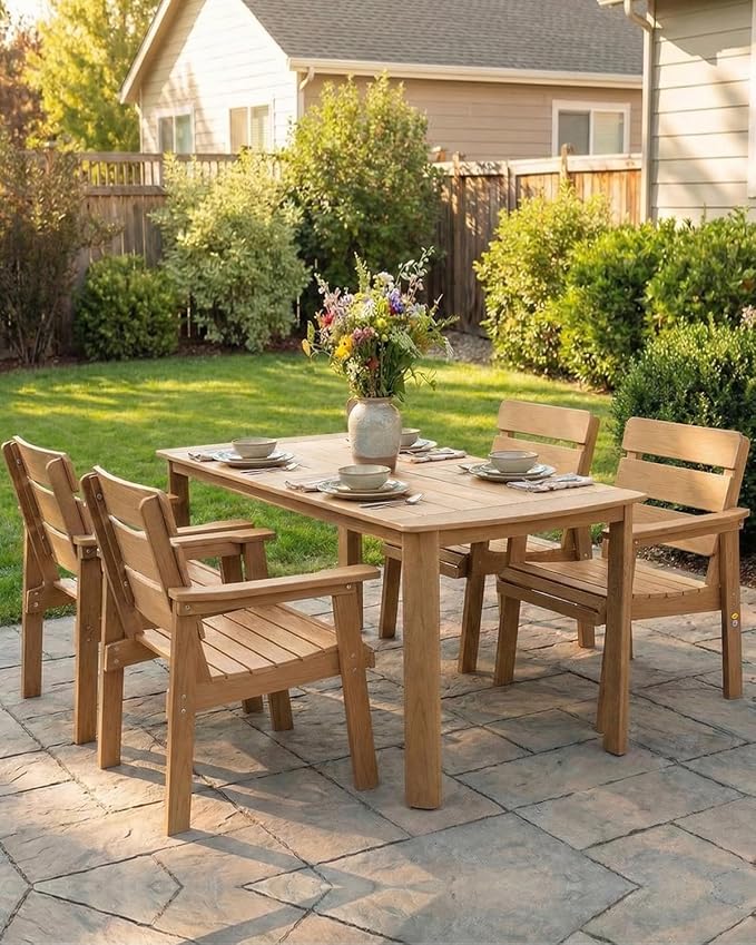Outdoor Patio Dining Chair Set of 2, All-Weather Patio Chairs with Armrests, Ergonomic Design, Ideal for Garden, Poolside, Backyard, Deck, Teak