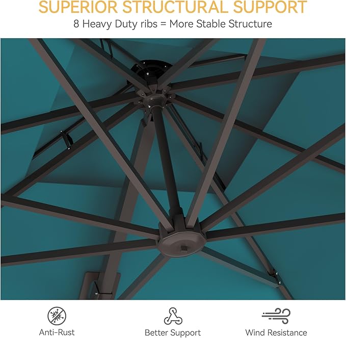 9x12 FT Patio Umbrella, Large Cantilever Rectangular Double Top Heavy Duty Offset Umbrellas with 360° Rotation, Outdoor shade for Garden Deck Pool, Turquoise