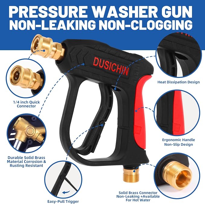 DUSICHIN DUS-022 Short Wand High Pressure Washer Gun 3000 PSI for Pressure Power Washers Black