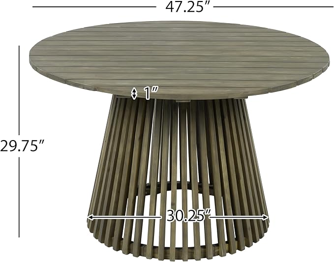 Merax Outdoor Dining Table 47.25" Round Extra-Large Acacia Wood Patio Dining Table for Backyard Lawn Balcony, Aesthetic Slat Base Design, Grey Finish