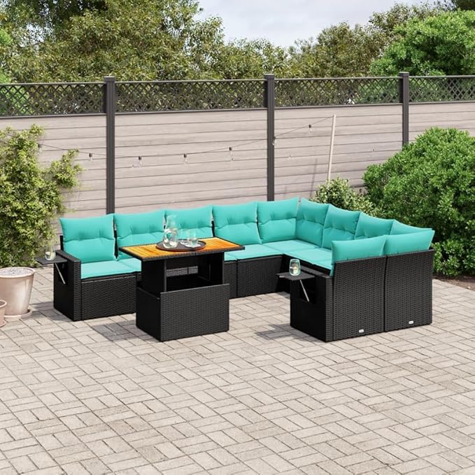 vidaXL Patio Sofa Set with Cushions 10 Piece, Outdoor Sectional Sofa Couch, Patio Conversation Set for Garden Backyard, Black Poly Rattan