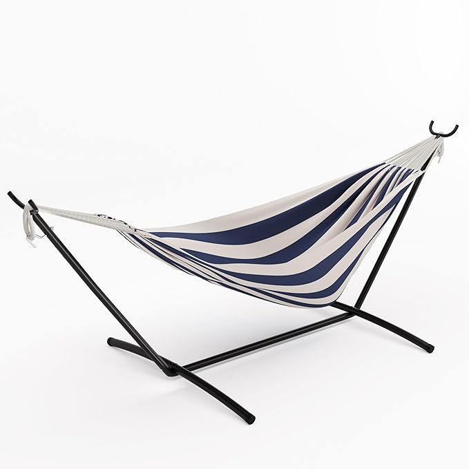 Double Cotton Hammock with Heavy Duty Steel Stand – 450 Lbs Capacity Brazilian Style Portable Hammock with Carry Bag for Backyard, Garden & Camping