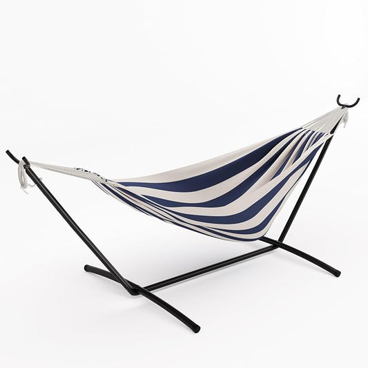 Double Cotton Hammock with Heavy Duty Steel Stand – 450 Lbs Capacity Brazilian Style Portable Hammock with Carry Bag for Backyard, Garden & Camping