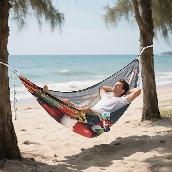 FRMG Christmas Santa Claus Hammock 500 lbs Capacity Portable Hammocks with Tree Straps & Attached Carry Bag, Camping Essentials Gear, 2010397a