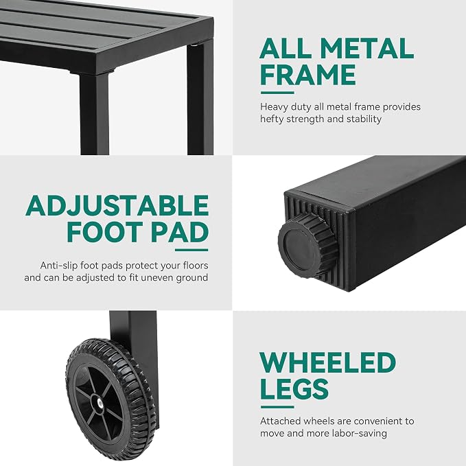 YITAHOME Metal Outdoor Patio Bar Table, 55" Tall Bar Height Table with Wheels, Narrow Rectangle Console Table for Balcony Garden Poolside, Black