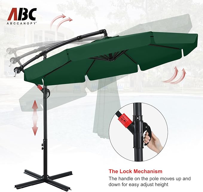 ABCCANOPY 9FT Cantilever Patio Umbrella with base included (Green)