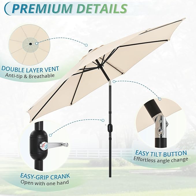 LUE BONA 10FT Patio Umbrella, Easy Tilt Umbrella Outdoor Patio with Crank, Waterproof Market Umbrella for Outdoor Table Pool Deck Garden, Beige