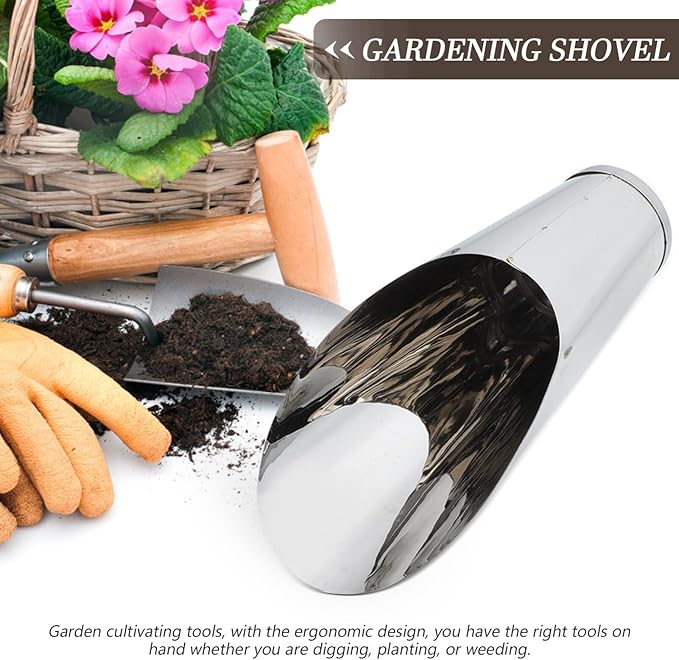 YARNOW Stainless Steel Garden Scoop Small Soil Scooper Handheld Planting Tool for Vegetables Flowers Indoor Outdoor Gardening 6.69In Portable Lightweight