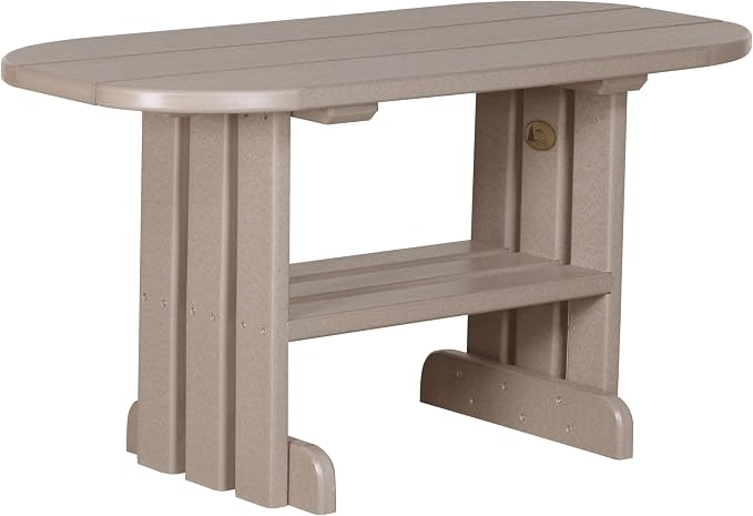 LuxCraft Poly Outdoor Coffee Table, Oval Patio Table with Shelf, Weather Resistant Low Tables for Adirondack Chairs & Outdoor Seating - Amish Made in USA (Weatherwood)