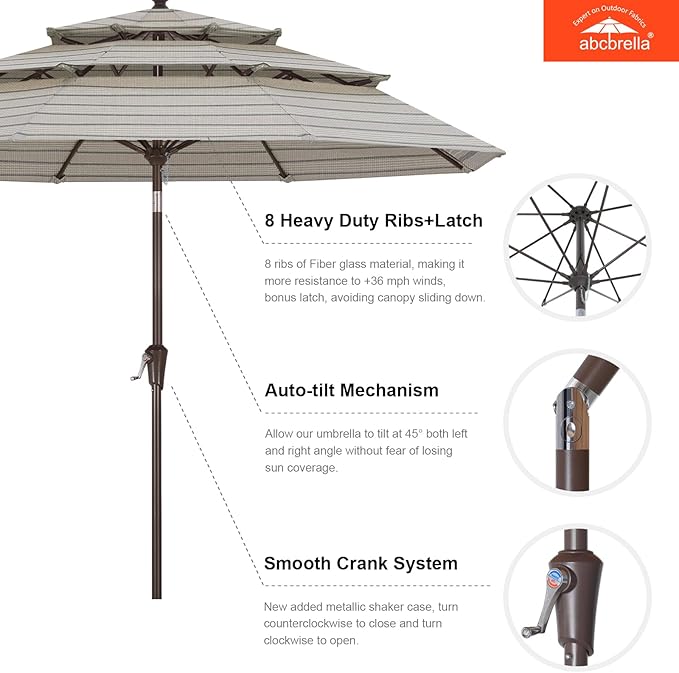 ABCCANOPY 5-Year 10-Year No Fading 9FT 3 Tiers Patio Umbrella, Outdoor Table Umbrella with 8 Sturdy Ribs for Deck, Backyard, Garden, Yard
