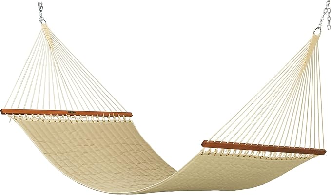 Original Pawleys Island Large Spectrum Sand Sunbrella Quilted Hammock – 13 ft. x 55 in., 2-Person, 450 lb Capacity, Oak Spreader Bar, Handcrafted in The USA