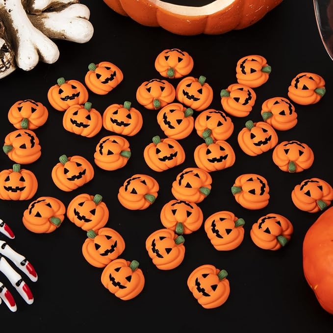 120 Pcs Halloween Resin Charms Pumpkin, DIY Mini Flatback Charms Pumpkin | Grimace Smile Pumpkins Miniature for Halloween Meeting, Phone Case, Fridge Table Decoration