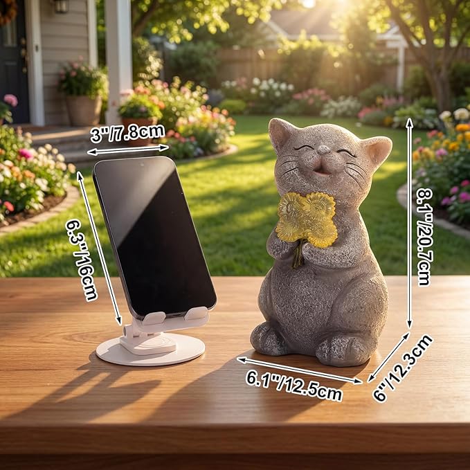 PETAFLOP Solar Cat Garden Statue Decor with Sunflower, Outdoor Figurines Patio Balcony Yard Lawn Decorations, Birthday Housewarming Gifts for Mom Grandma Women Cats Lover
