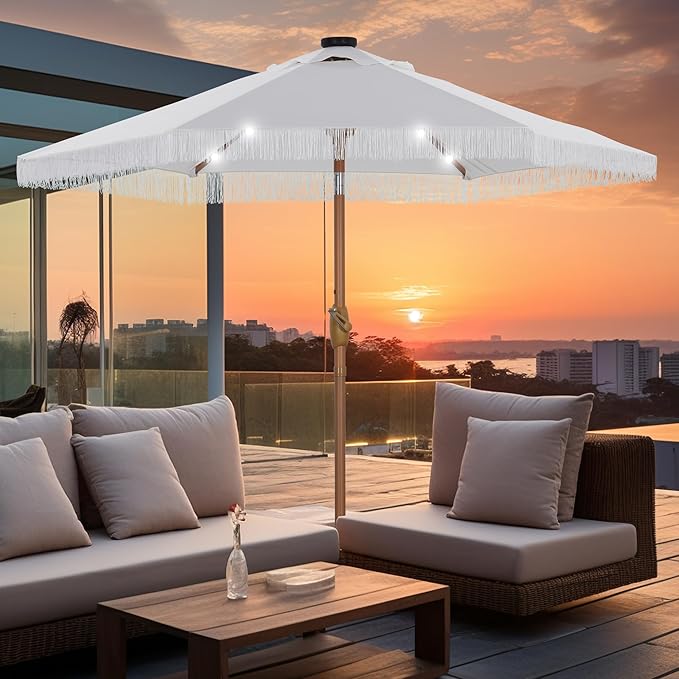 GDY 7.5FT Patio Umbrella Outdoor Table Umbrella(Optional with Light or Base), Market Umbrella with Crank for Garden, Lawn, Deck, Backyard & Pool