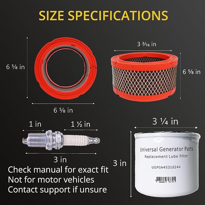 Replacement Parts Kit – 6172-32kw to 45kW 2.4L Liquid-Cooled Generators – Includes Oil Filter, Air Filter & Spark Plugs – Enhanced Performance - Reliable Operation of Engine