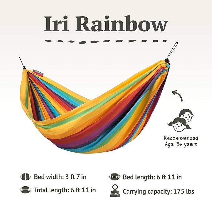 LA SIESTA Iri Kids Hammock for Indoor & Outdoor Play, Easy-to-Clean Materials, Super Soft Cotton, Ages 3-10, Max 175 Lbs, Rainbow