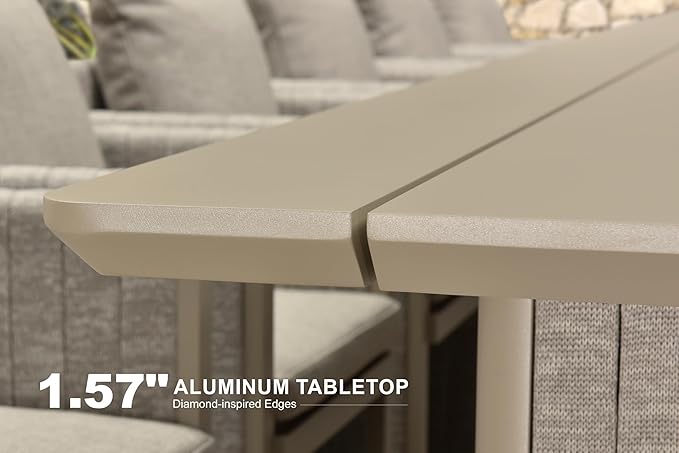 PURPLE LEAF 9-Piece Outdoor Patio Dining Set Modern Large Weather-Resistant Table and Aluminum Chairs Olefin Fabric Cushions for Family Dinners and Indoor Kitchen Decor Beige