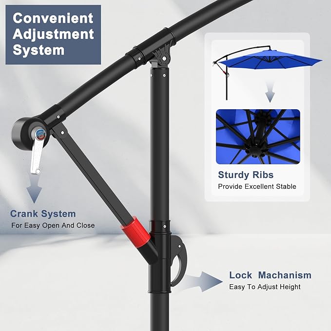 ABCCANOPY Cantilever Patio Umbrella with base included, 360° Rotation Outdoor Offset Umbrella for Backyard, Deck, Poolside