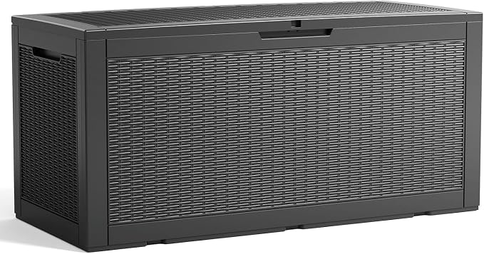 Deck Box Large Outdoor Storage for Patio Furniture,Outdoor Cushions,Garden Tools and Pool Supplies,Waterproof,Resin,Lockable (Black, 100 Gallon)