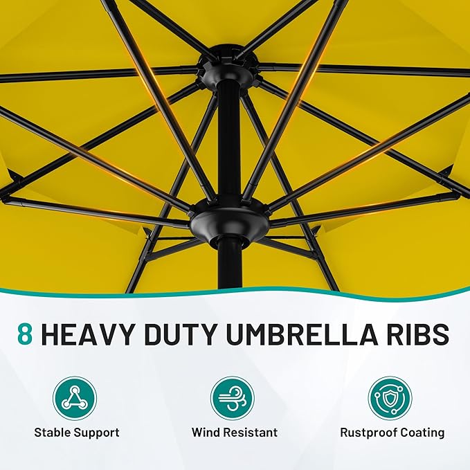 AreShark 9ft 2 Tiers Patio Umbrella - Outdoor Umbrella Waterproof UV Protection, Market Table Umbrella w/Push Button Tilt&Crank for Pool, Porch, Garden(Yellow)