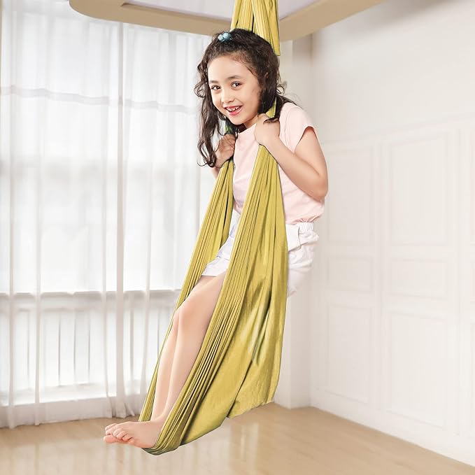 Yoga Swing for Kids Hammock Children Hangin Indoor Outdoor Autism Aspergers,ADHD Kids Hangin Therapy Swing 110inch x 59inch (Hardware Included) Gold