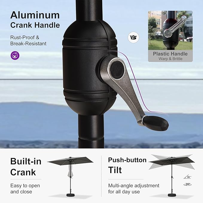 PURPLE LEAF 5' x 8' Rectangular Patio Umbrella with Solar LED Outdoor Table Umbrella Aluminum Frame Market Umbrella Sun Umbrella for Garden Deck Lawn Pool Gray