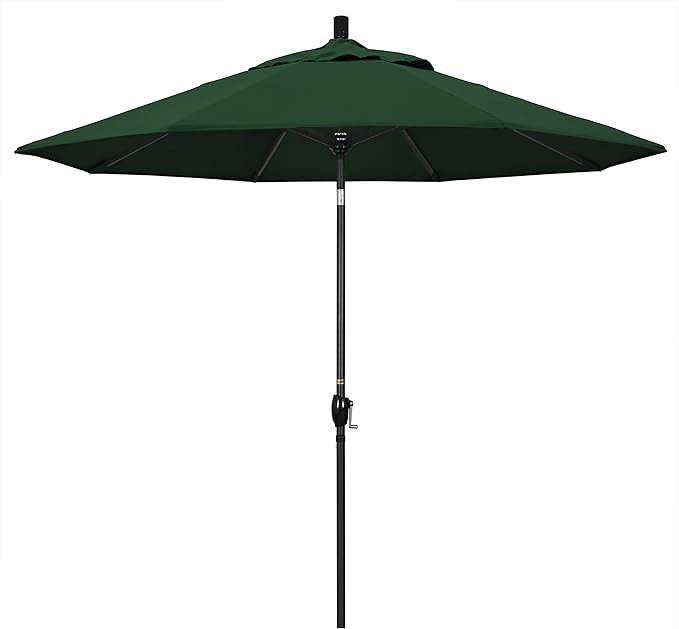 California Umbrella 9' Round Aluminum Market Umbrella, Crank Lift, Push Button Tilt, Black Pole, Pacifica