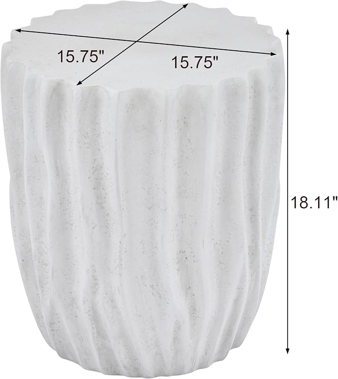 Christopher Knight Home Fairhill Outdoor Ribbed Side Table, Lightweight Concrete End Table, Accent Table with Wave Textured, Decorative Small Coffee Desk for Living Room Patio Balcony, Antique White