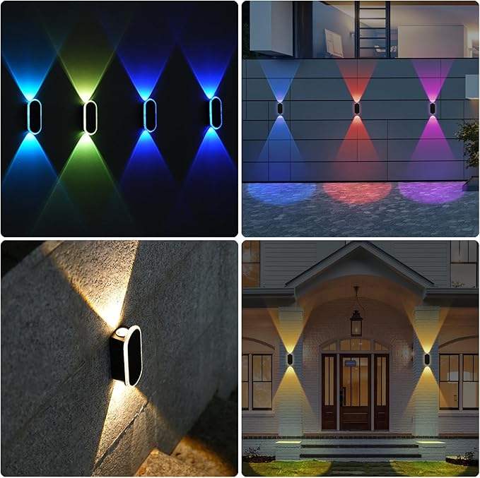 Herzila 10 Pack Solar Fence Lights,RGBW Solar Powered Fence Wall Lights, IP65 Waterproof 8-Color Changing Up Down Lighting Wall Lights for Outdoor/Patio/Porch/Pool Cage