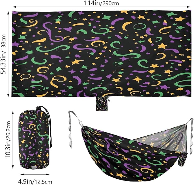 Hammocks for Outside Carnival Ribbon Camping Hammock Portable Hammocks with Tree Straps and Carry Bag Camping Accessories for Hiking Beach Outdoor