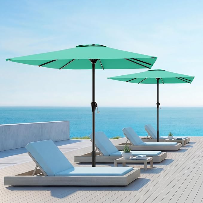 AreShark 8' x 10' Rectangle Patio Umbrellas for Outdoor, Outdoor Table Umbrella, Large Outdoor Patio Umbrellas with 8 Sturdy Ribs for Pool, Garden, Market (Aqua Sky)